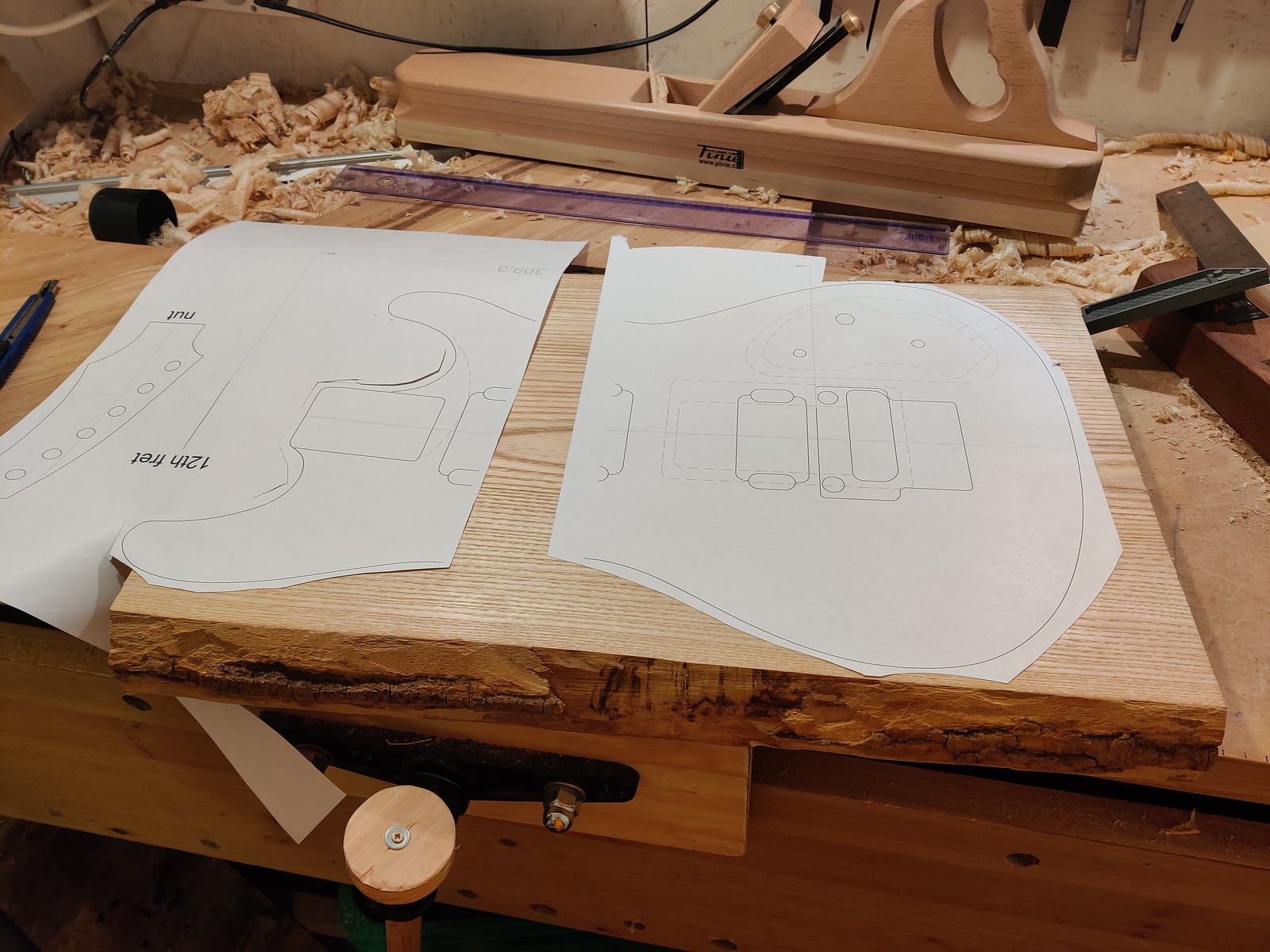 Guitar template being glued